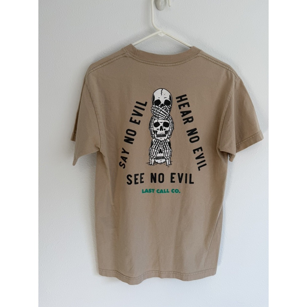 Last Call Co Call Your Mother T Shirt Mens Medium Beige Say Hear See No Evil
